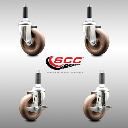 Service Caster 4 Inch 316SS High Temp Glass Filled Nylon 7/8 Inch Stem Caster Brake SCC, 2PK SCC-SS316EX20S414-GFNSHT-2-TLB-2-78